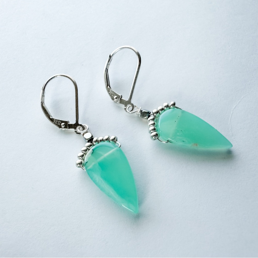 Handmade Chrysoprase Sterling Silver Earrings New